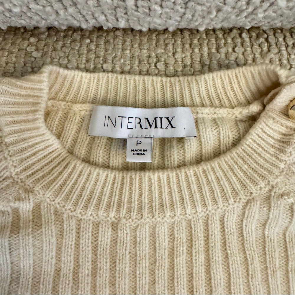 Intermix Ivory Wool Cashmere Ribbed Sweater - Picture 2 of 5